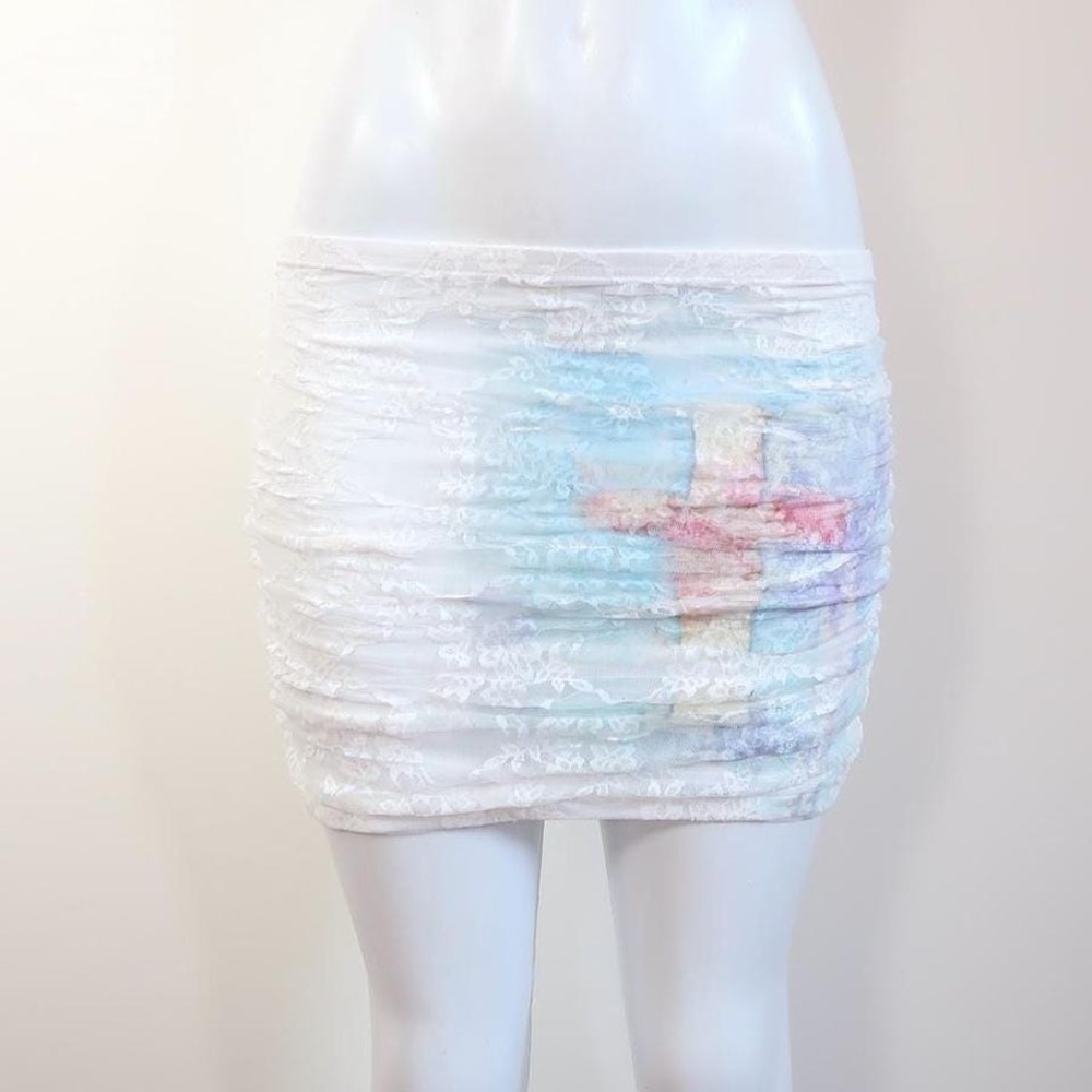 y2k lace floral cross micro mini skirt coquette